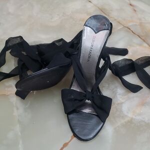 BCBGMaxAzria Black Heeled Sandals with Chiffon Wrap Ties